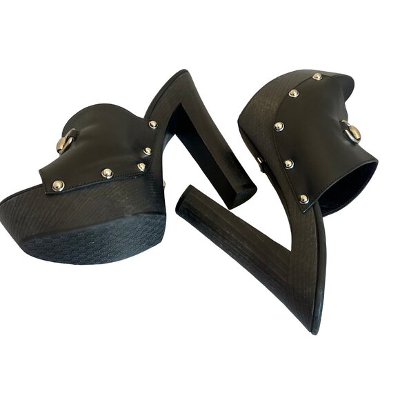 Gucci Betis Glamour Horsebit High Heel Clogs Sandals Stud Open-Toe Size 38.5 - Picture 2 of 15